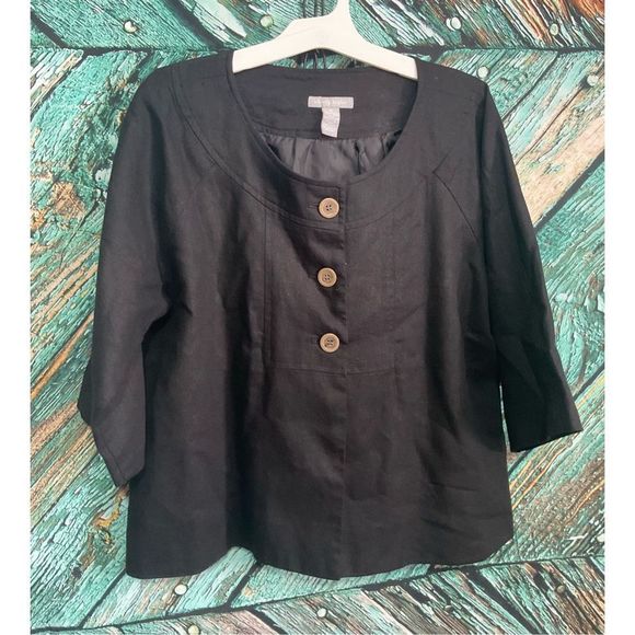 Sherry Taylor Linen Blend Blazer Jacket Size M Black 🍒🌿 - Picture 12 of 14
